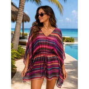 Lauren Ralph Lauren Womens Multicolored Tie Waist Swim Coverup Size S/M Beach